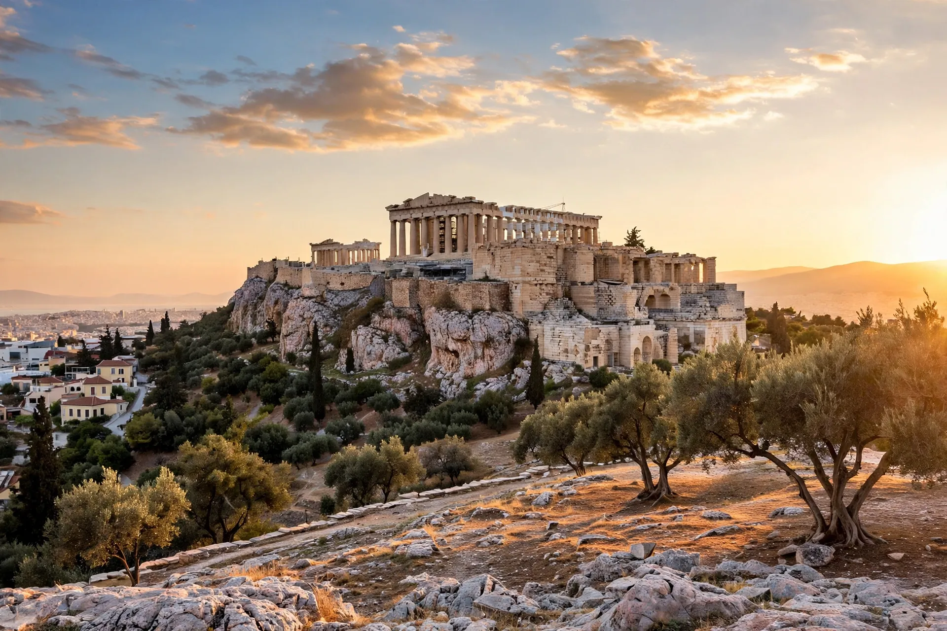 Acropolis in Athens at golden hour